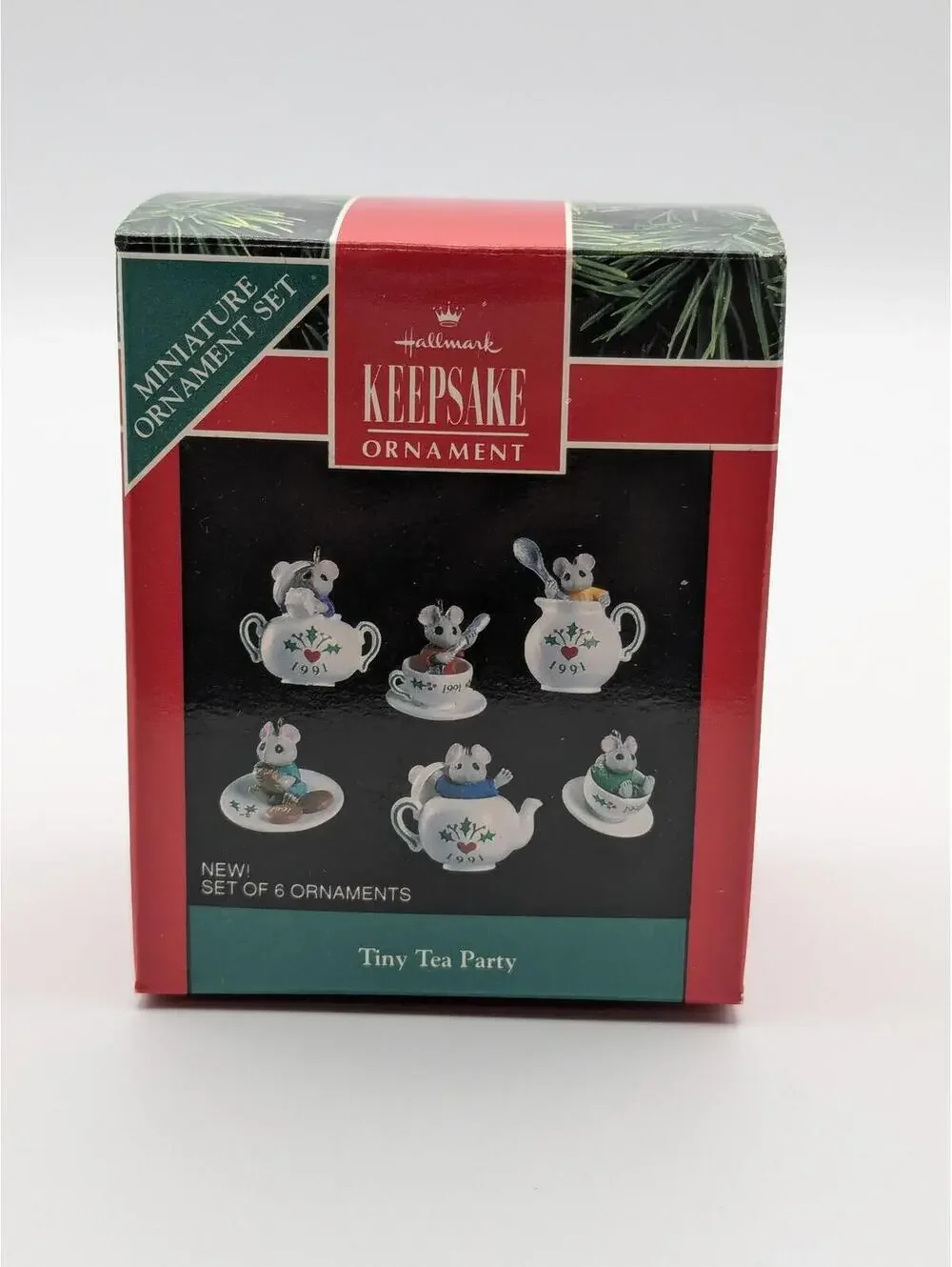 Hallmark Keepsake Tiny Tea Party Miniature Ornament Set 1991, New in Box